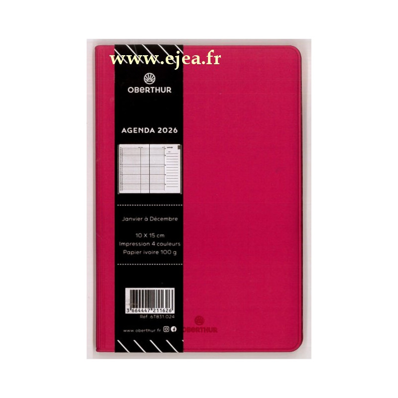Agenda De Poche COLOR TOUCH 2026 - Mensuel, 10x15 Cm, Couverture Fuschia, Répertoire Amovible, Français